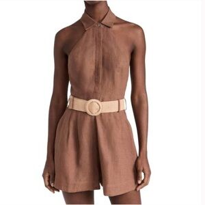HEVRON asha linen romper in pecan